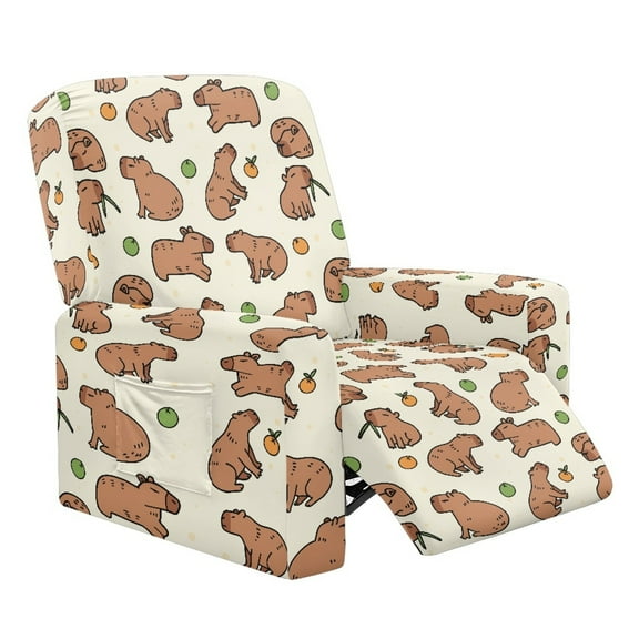 Renewold Capybara Beige Stretch Recliner Cover Universal 4 Pieces Recliner Sofa Cover Stay in Place Furniture Protector Home Decor for Pets, Dogs, Cats, Kids