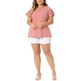 thumbnail image 2 of Agnes Orinda Women's Plus Size Tops Lace Panel Hollow Short Sleeves Spring Summer Solid Blouses 4X Pink, 2 of 6