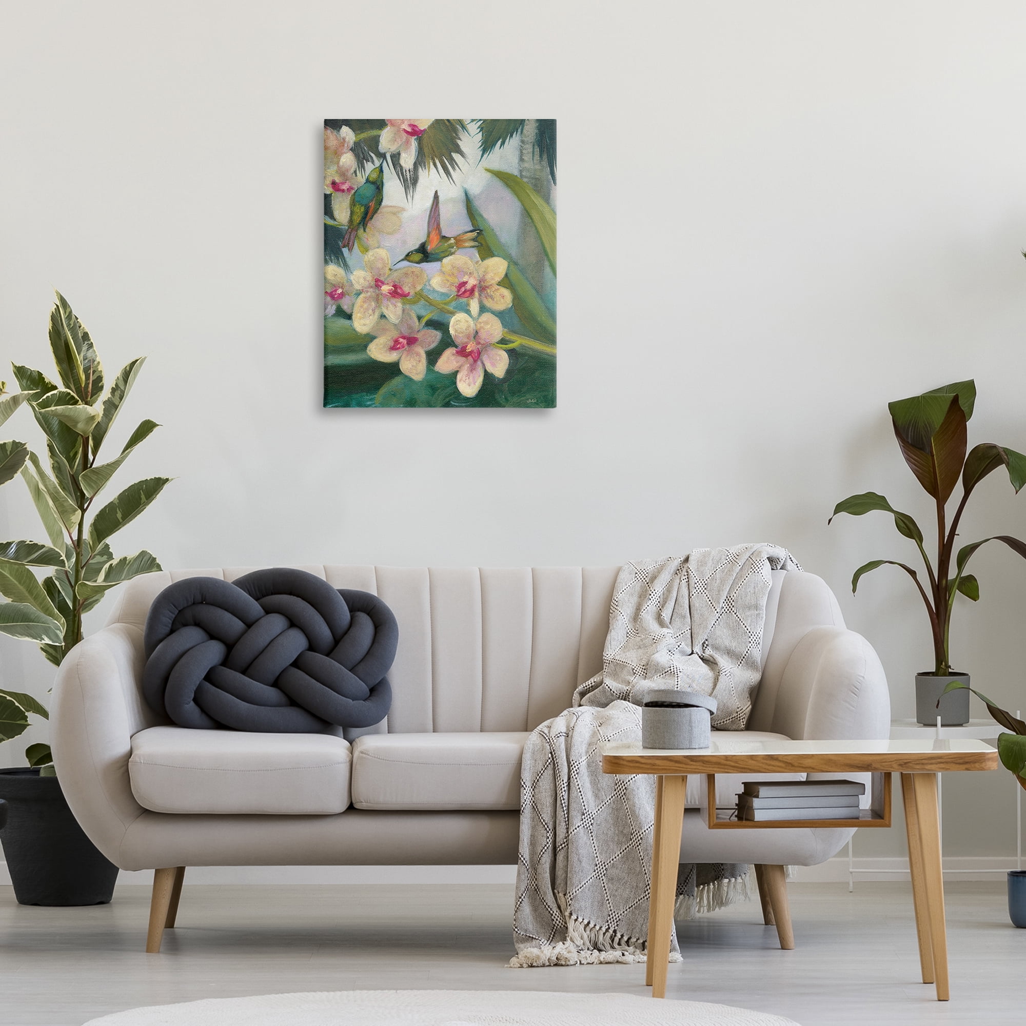 Stupell Industries Hummingbirds Among Blossoms Landscape Painting Gallery Wrapped Canvas Art Print Wall Art, 24 x 30