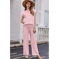 thumbnail image 2 of EKOUAER Pajama Set for Women 2 Piece Outfits Knit Sweater Sets Striped Top Wide Leg Long Pants Matching, 2 of 6