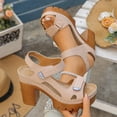thumbnail image 2 of Khaki Womens Spring Summer Casual Wedge Peep Toe Chunky Heel Sandals For Outdoor Indoor Wear Comfortable Everyday Walking Footwear Size 38, 2 of 9