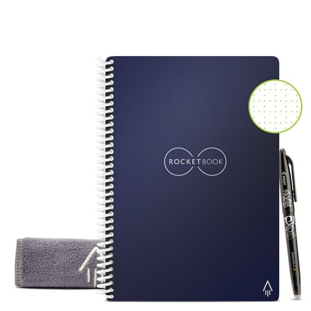 Rocketbook Core Smart Reusable Notebook - Blue - Executive Size Eco-friendly Notebook (6" x 8.8") - 36 Dot-Grid Pages - Includes 1 Pen and Microfiber Cloth