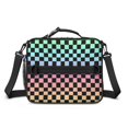thumbnail image 2 of Rainbow Checkered Pattern Insulated Lunch Bag with Shoulder Strap and Bottle Holder,Bento School Lunch Bag Box,11x9.5x3.5 Inches, 2 of 5