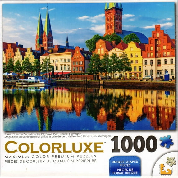 Colorluxe 1000 Piece Puzzle - Scenic Summer Sunset on the Old Town Piers Lubeck Germany