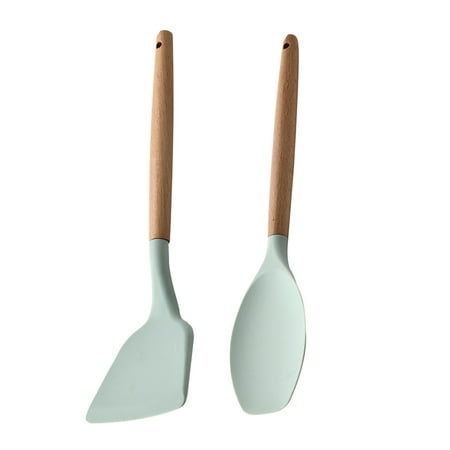 

2 pcs BPA Free Non-stick Silicone Cooking Kitchen Utensils Set Wooden Handle Heat Resistance Silicone