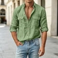 thumbnail image 5 of Men's UPF 50+ Sun Protection Shirts with Long Sleeve, Button Down Linen Shirt for Hiking, Fishing, Sai Double Pocket Green-B, 5 of 8