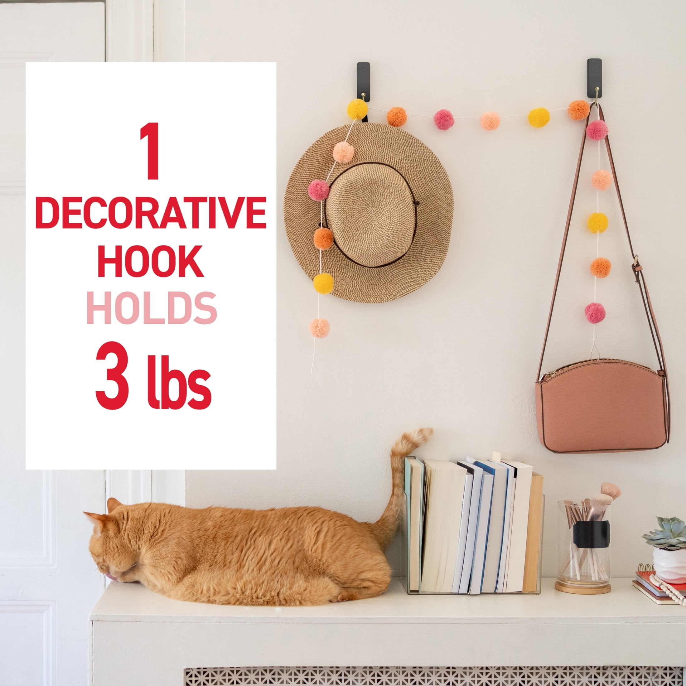 Command Medium Decorative Hooks, Slate Speckle, Holds 3 lbs., 2 Wall Hooks, 4 Strips
