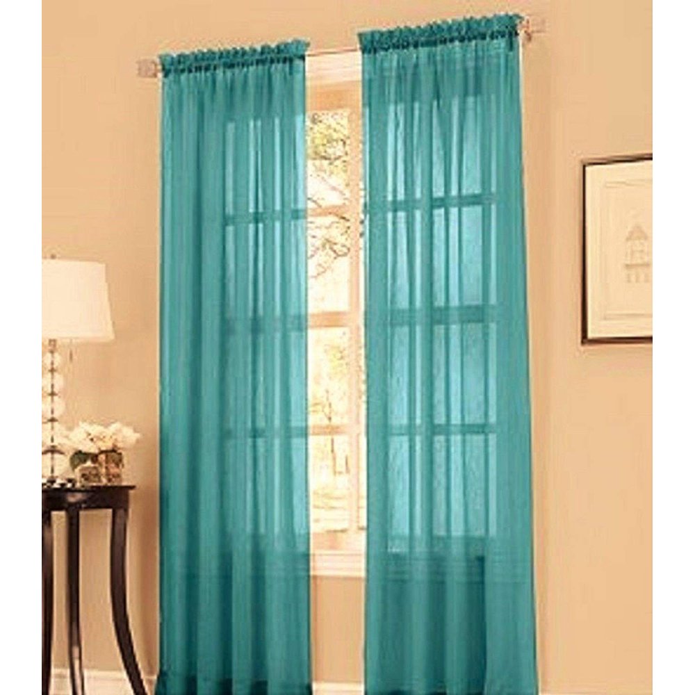 Golden Linens 2 PC Rod Pocket Sheer Window Curtains Treatment Drape