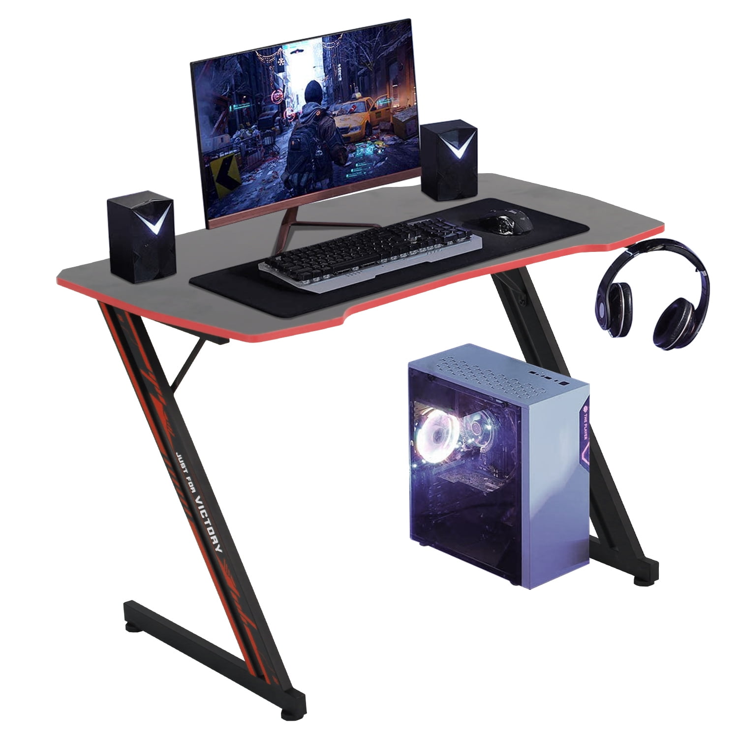 CL.HPAHKL 39.4 Inch Gaming Table, Ergonomic PC Gaming Desk with Headphone Hook Z-Shaped Gaming Computer Desk with Adjustable Leveling Foot Spacious CL.HPAHKL 39.4 Inch Gaming Table, Ergonomic PC Gaming Desk with Headphone Hook Z-Shaped Gaming Computer Desk with Adjustable Leveling Foot Spacious