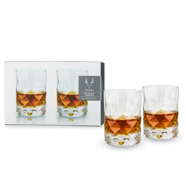 Viski Raye Gem Crystal Lowball Tumblers Set of 2, LeadFree Premium