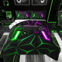 Feelyou 3D Game Controller Queen Comforter Set, Gamepad Game Console Bedding Sets, Green Fuchsia Honeycomnb Abstract Reversible Bedding Comforter Set, Ultra Soft Bedroom Decor, 3-Piece