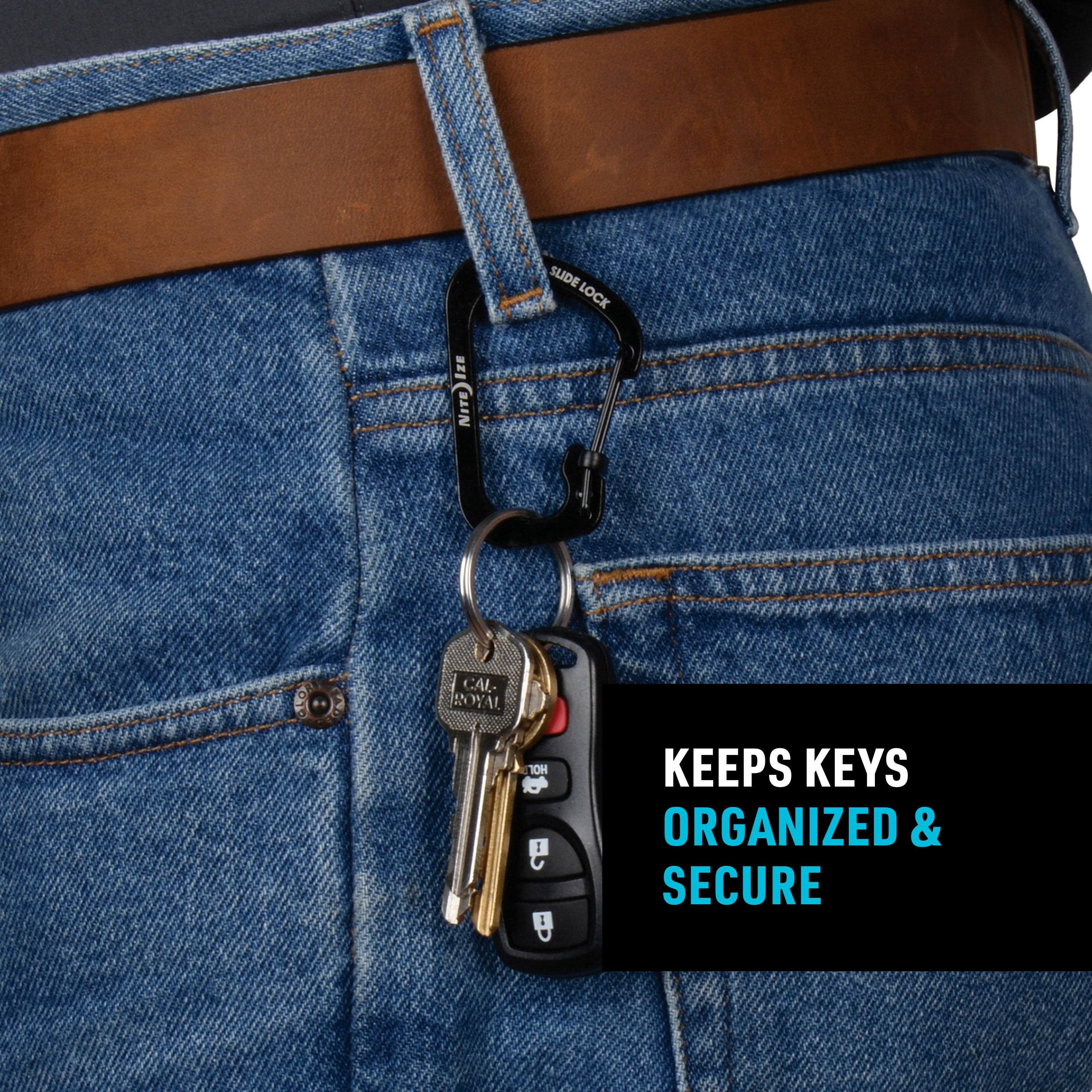 Nite Ize SlideLock Carabiner Stainless Steel - Key Holder Carabiner for Daily Use - Secure Keychain Organizer with Lock - Lockable Carabiner Fits Multiple Keys - Size 3, Black (4 Pack)