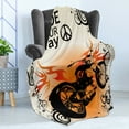 thumbnail image 4 of Manly Soft Flannel Fleece Blanket, Motorcycle Image with Ride Your Way Text Peace Sign Freedom Action Freestyle, Cozy Plush for Indoor and Outdoor Use, 60" x 80", Black Orange Cream, by Ambesonne, 4 of 5