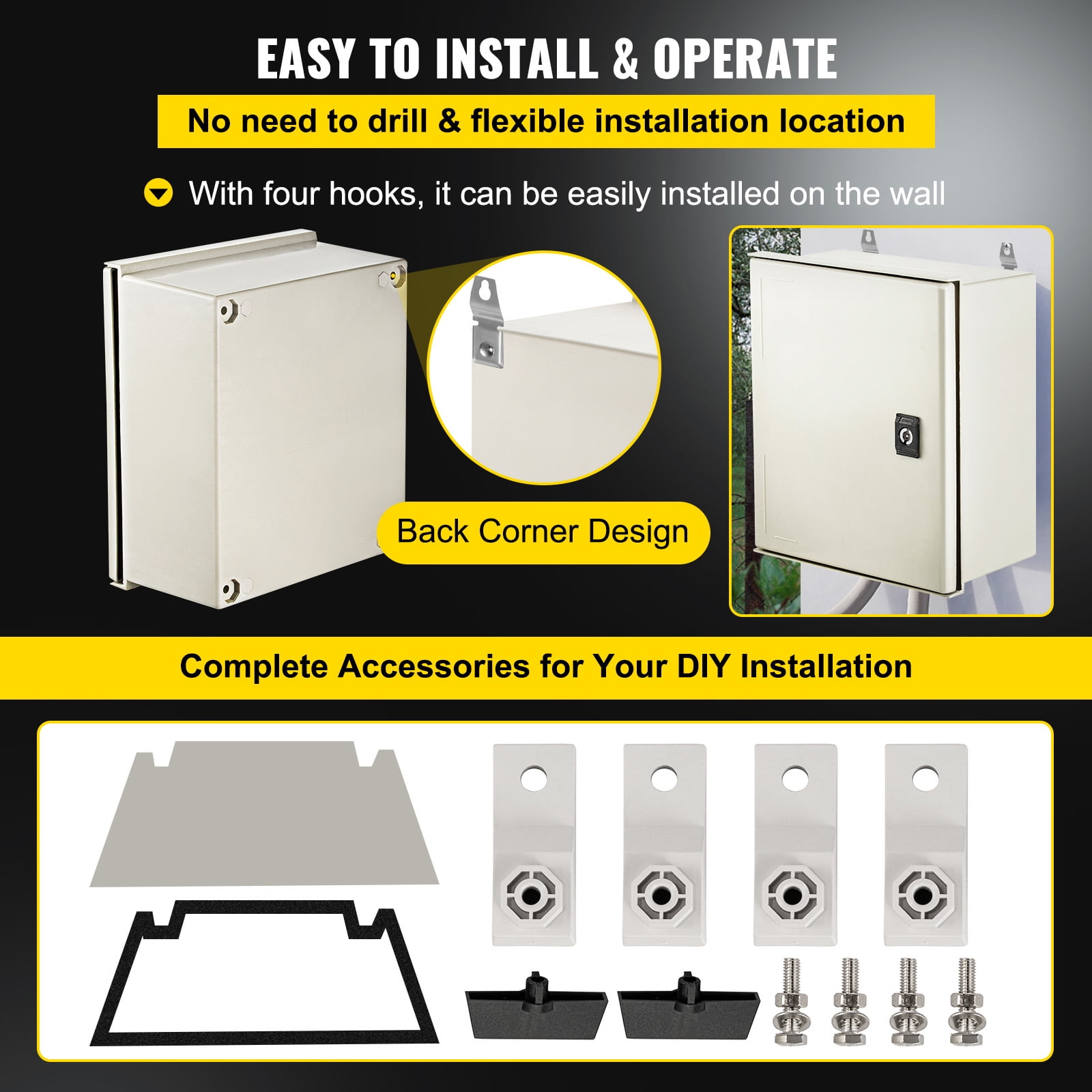 KFFKFF NEMA Metal Housing, 12x10x6'' NEMA 4X Fiberglass Electrical Box, IP66 Resistant to Water & Dust, Appropriate for Exterior & Interior Use, Comes with Installation Plate (30x25x14 cm)