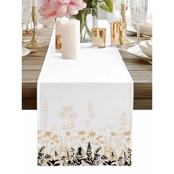Table Runner Cream Herb Table Runners Floral Leaves Plant Cotton Linen Dresser Scarf Kitchen Dining Table Decor for Home Dinner Party Decor 13x90 Inch