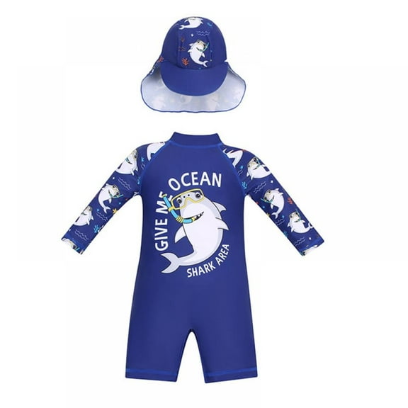 AJZIOJIRO Baby Boys Sunsuits/Toddler Swimsuits UPF 50 Sun Protection One Piece Full-Length Zipper Swimwear with Sun Cap.