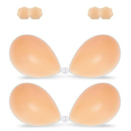 SOMER 2 Pairs Reusable Sticky Bra with 2 Pairs Nipple Covers  Adhesive Bra  Strapless Bras for Women  Invisible Push Up Silicone Bra for Backless Dress Top