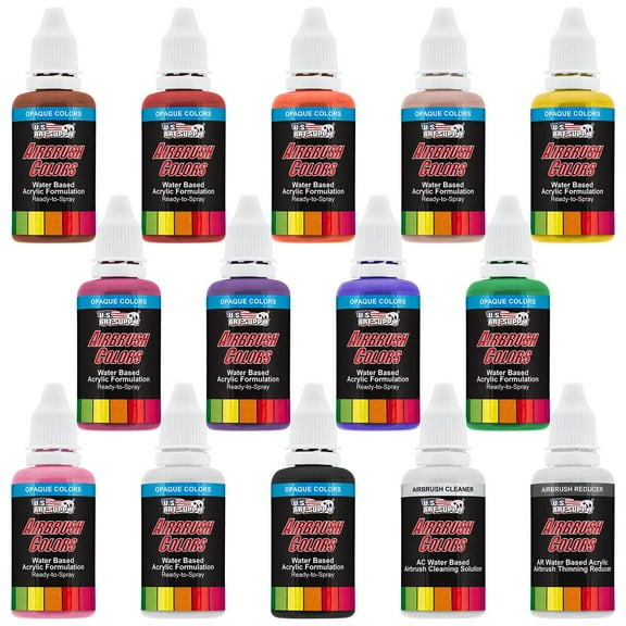 U.S. Art Supply 12 Color 1oz Basic AIRBRUSH Paint Set with Cleaner & Thinner