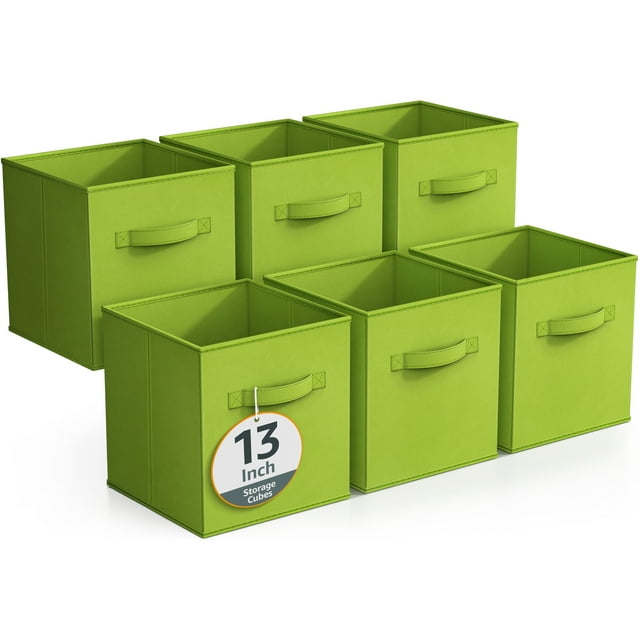Sorbus 6-Pk 13" Foldable Fabric Storage Bins with Handles for Pantry, Toy & Closet Organization - Green
