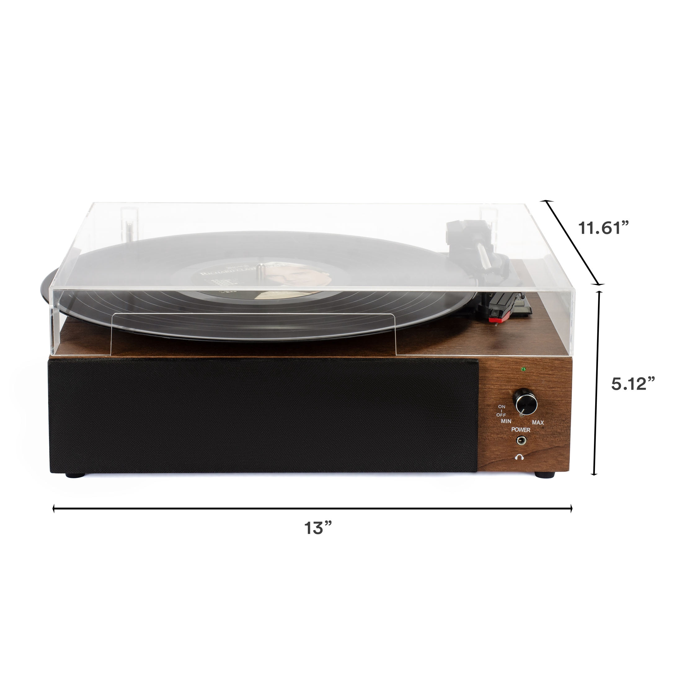 Core Innovations Wireless Bluetooth Turntable, 3-Speed Vinyl Record Player with Built-In Speakers, Wood Finish & Clear Dust Cover