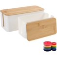 thumbnail image 1 of ERDS-Cable Management Box Organizer, Set of 2 Bamboo Lid Large Storage Wire Holder to Conceal Hide Surge Protector, Power Strips & Cords on Desk or Floor - with 5 Cables Fastening Tapes for Home, Off, 1 of 4