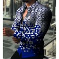 thumbnail image 1 of Camisa gráfica para hombre, cuello geométrico, informal, manga larga, botones, estampado, ropa de moda, patrón geométrico de negocios, 1 of 6