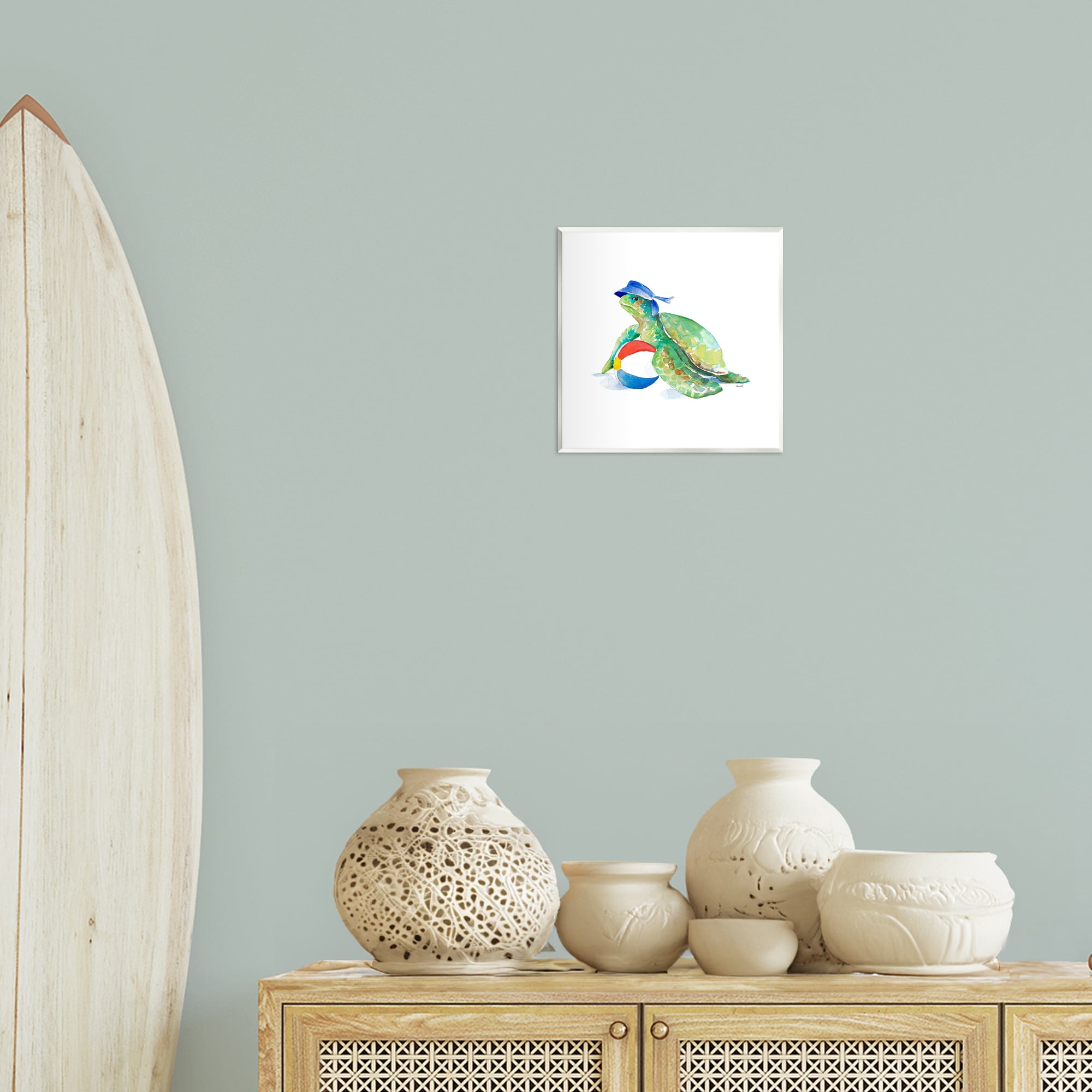 Stupell Industries Turtle & Beach Ball Novelty Painting Unframed Art Print Wall Art, 12 x 12