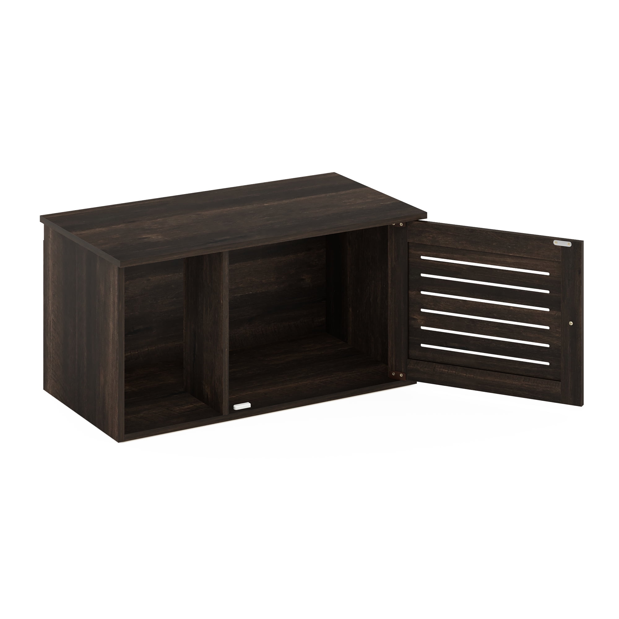 Furinno PELI Cat Litter Box Enclosure, Farmhouse Hidden Litter Box Furniture with Side Entrance, Wooden Pet House with Slatted Door, Easy Assembly, for Living Room, Ebony