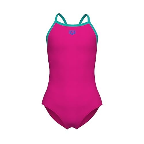 ARENA Girls' Standard Feel Light Drop Back Solid Swimsuit, Freak Rose Pink/Water