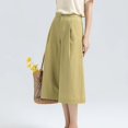 thumbnail image 4 of Mrat Women's Baggy Linen Capris Wide Leg Capris Solid Beach Cropped Culottes Office Pants with Pocket S-93 Yellow XXL, 4 of 5