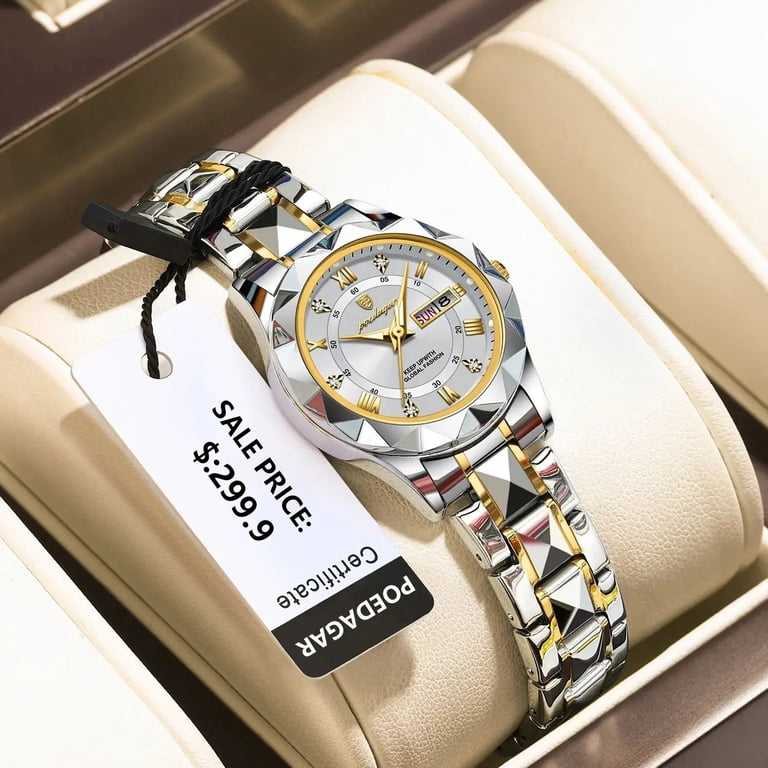 Stainless Steel Women\'s Watch with Date Luminous Waterproof Quartz Amazon.com: OLEVS White Womens Watch Fashion Dress Diamond  main image 3