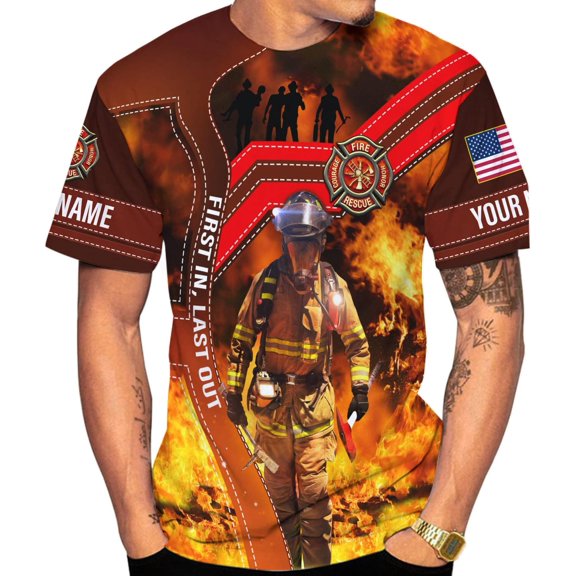 Personalized Name Firefighter Shirt 3D, Custom Name Firefighter Shirts Men, Gift Firefighter Shirts for Women1 (T-shirt, S)