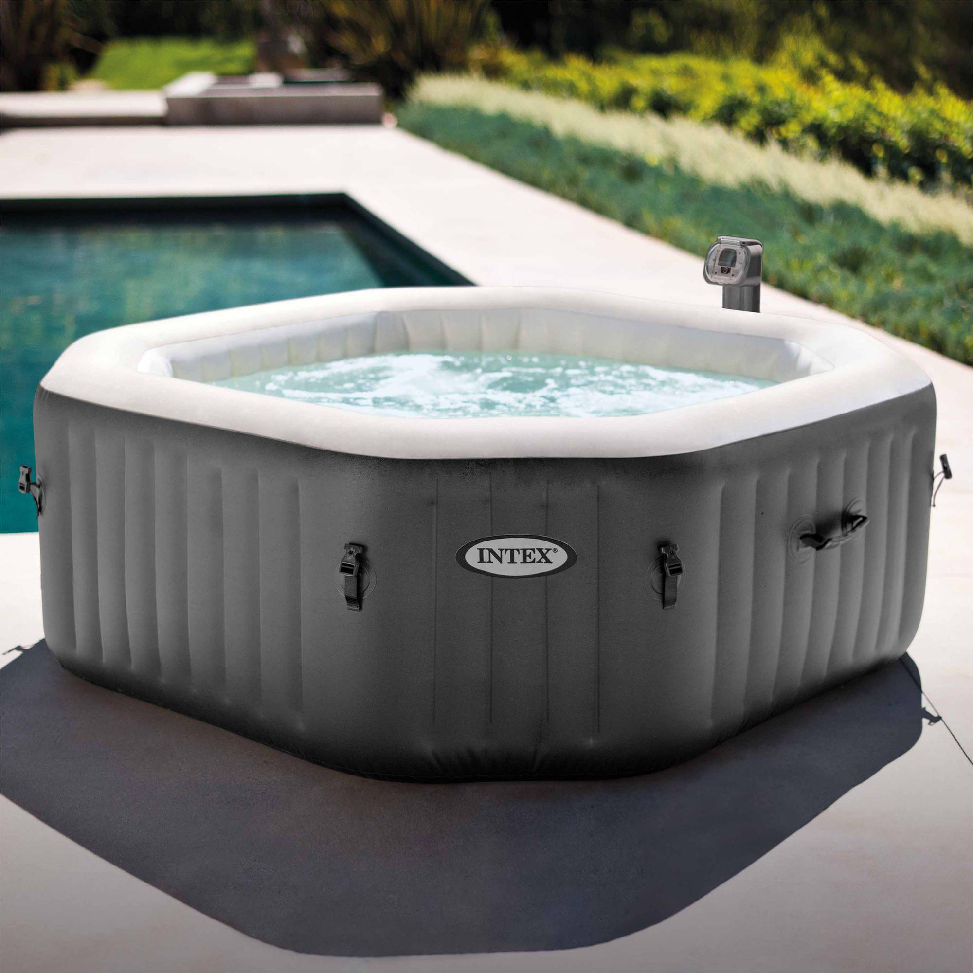 Intex 120 Bubble Jets 4-Person Octagonal Portable Inflatable Hot Tub Spa, Gray - image 2 of 9