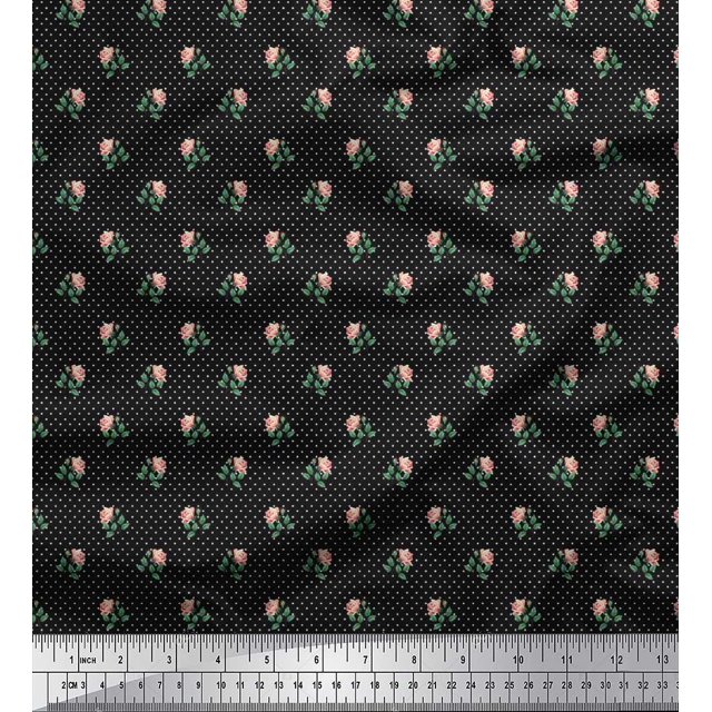 Soimoi Coton Tissu Cambier Point, Feuilles & Rose Imprimé Floral 1 Yard 56 Inch Wide