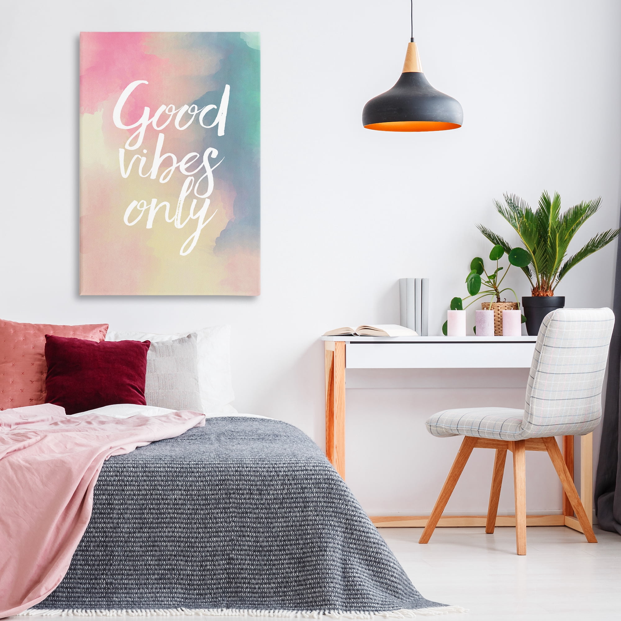 Stupell Industries Good Vibes Only Ombre Typography Painting Gallery Wrapped Canvas Art Print Wall Art, 30 x 45