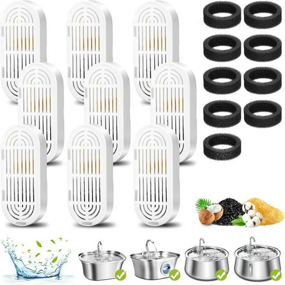 9PCS Cat Water Fountain Filters 3.2L/108oz & 4L/134oz Pet Water Fountain Drinking Fountain Replacement Filter Foams