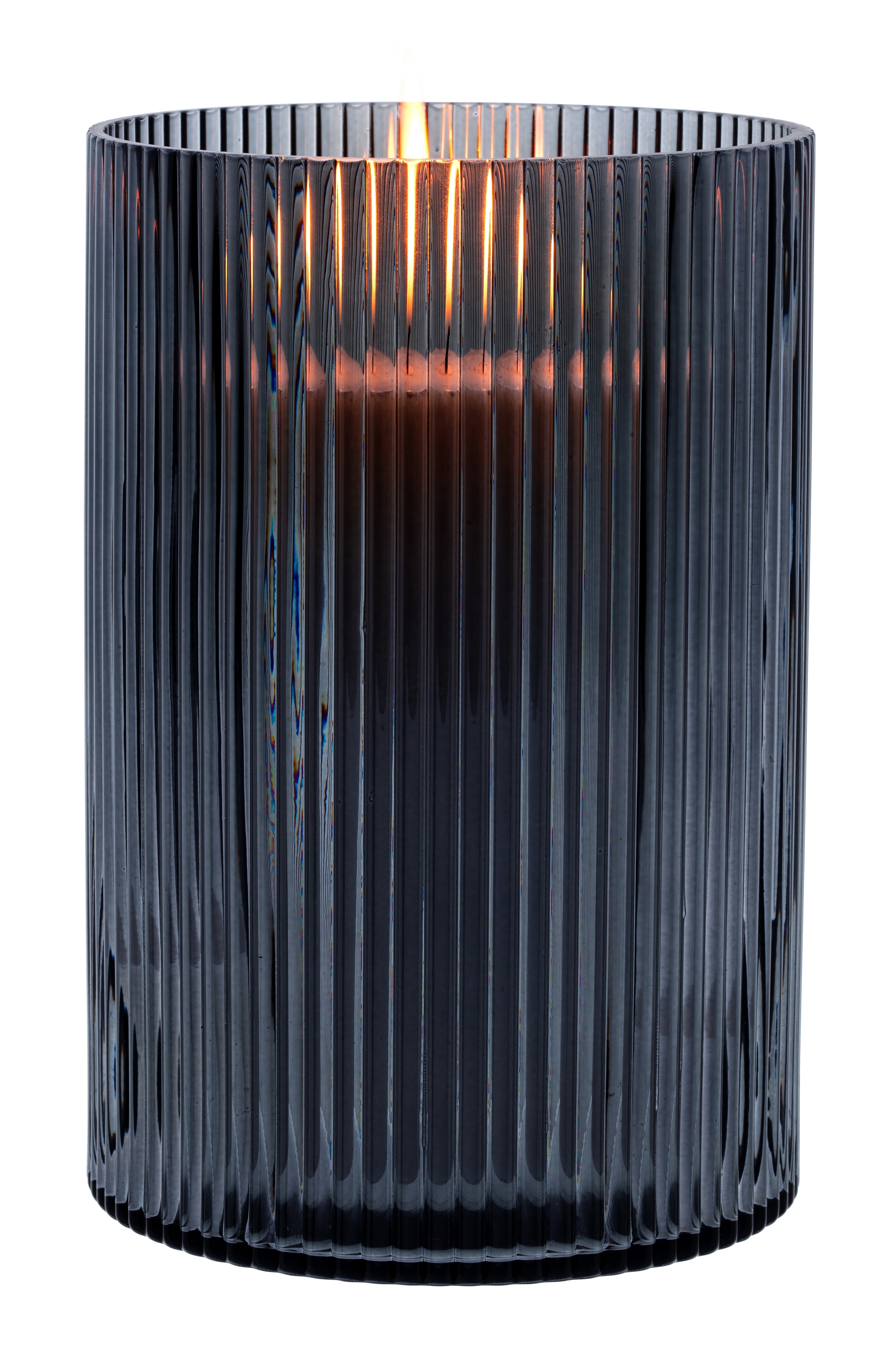 (4 pack) Better Homes & Gardens Smoke Glass Ribbed Hurricane Candleholder, 8", Large
