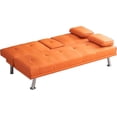 thumbnail image 6 of Faux Leather Convertible Folding Futon Sofa Bed with 2 Cup Holders - Orange, 6 of 9