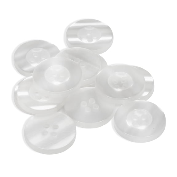 White Button 4 Hole Imitation Pearl Plastic Buttons - Heavy Duty 0.75in, Pack of 12