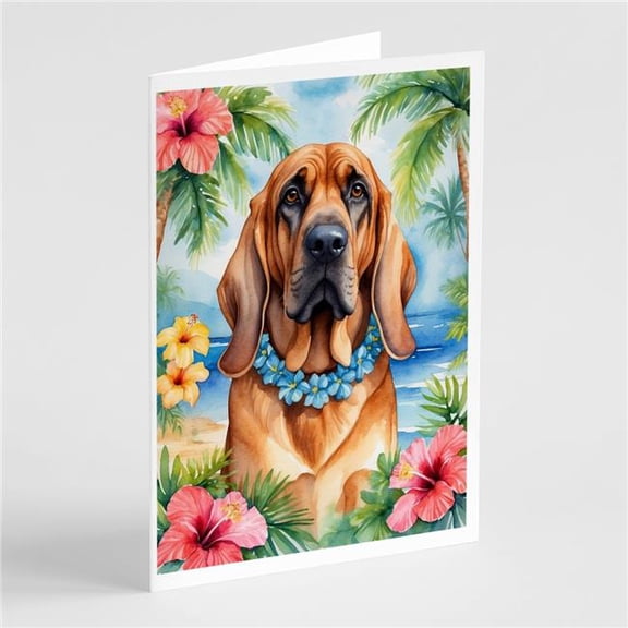 5 x 7 in. Bloodhound Luau Greeting Cards - Pack of 8