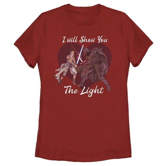 Women's Star Wars: The Rise of Skywalker Kylo Ren and Rey I Will Show You the Light Graphic Tee Red Medium