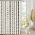 thumbnail image 4 of Fabric Shower Curtain, Boho Black Geometric Striped Farmhouse Style Retro Linen Bathroom Curtain with 12 Hooks Waterproof No Bad Odor Machine Washable Bath Curtains for Bathroom, Spa Room, 72"x84", 4 of 6