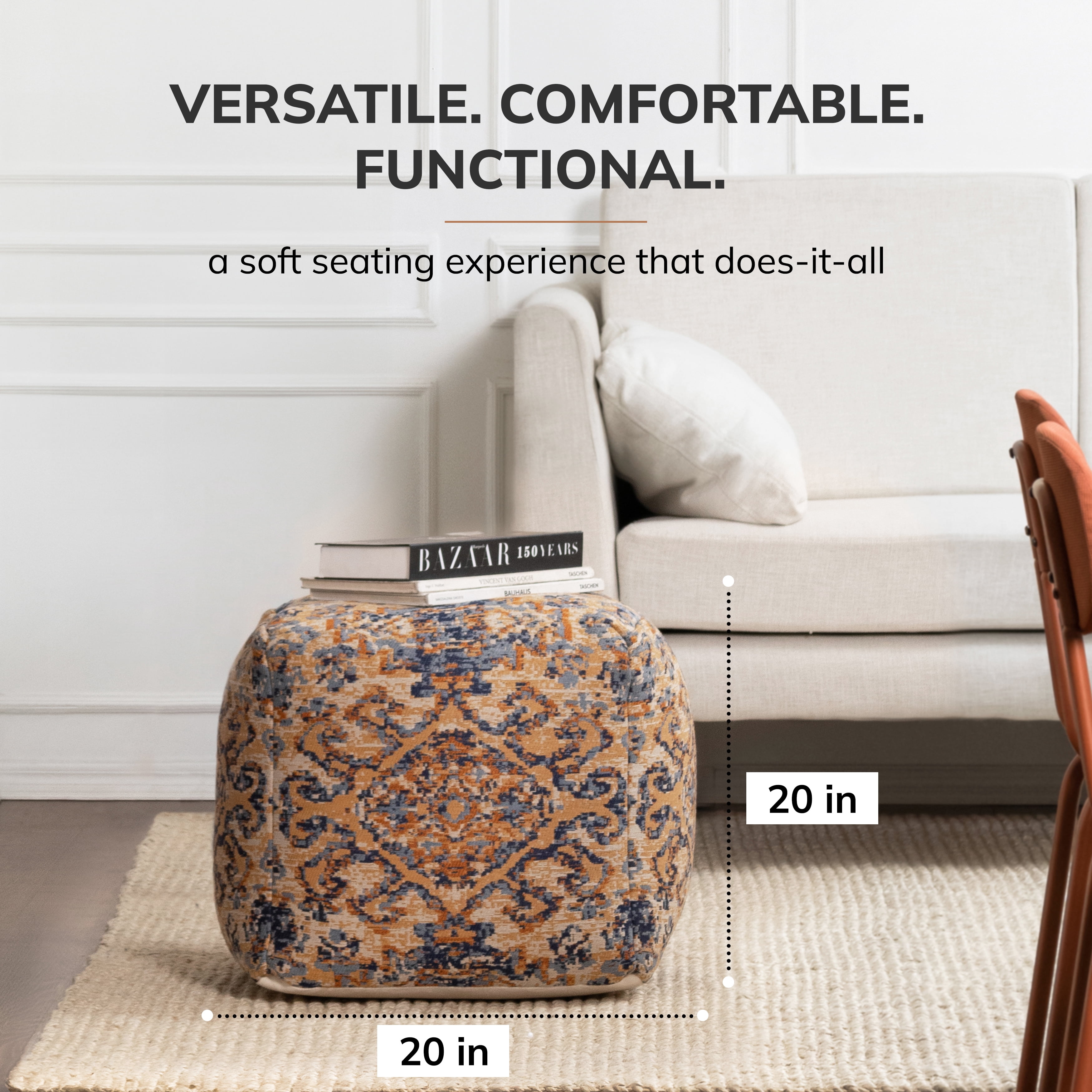 Anji Mountain Blue Jacquard Woven Polyester Square Poufs