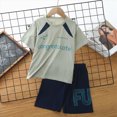 thumbnail image 2 of KPOPLK Boys Shorts Sets Teen 2 Piece Dry Fit Short Sleeve Shirt Crewneck Graphic Tee and Performance Shorts for Boys Outfit Clothes Size 7-8 Years,Green, 2 of 4