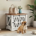 thumbnail image 5 of Flycity 27.5" Farmhouse Dog Crate Furniture with Sliding Door for Puppy, Wooden Dog Kennel Indoor with 3 Doors, Decorative Pet House End Table for Living Room, White, 5 of 8