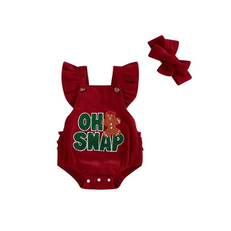 

Fanvereka Baby Girl Christmas Romper Letter Embroidery Overalls and Headband