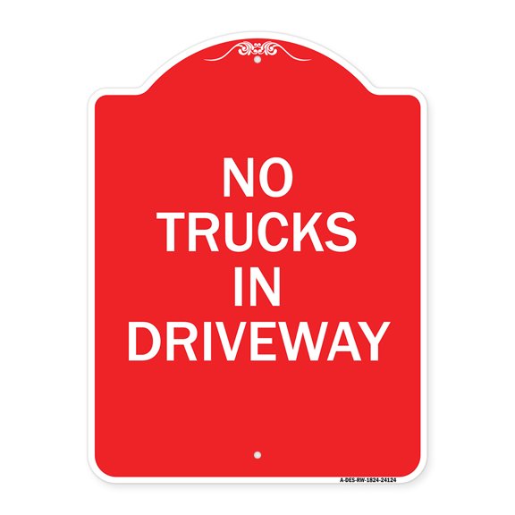 SignMission A-DES-RW-1824-24124 18 x 24 in. Designer Series Sign - Driveway Sign No Trucks in Driveway, Red & White