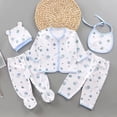 thumbnail image 2 of Staki Unisex Baby Clothes 5 Piece Layette Sets Cotton 0-3 Months Clothes Outfits for Baby Boys Girls Gift Set (Tops+Hat+Pants+Bib)(Blue,One Size), 2 of 7