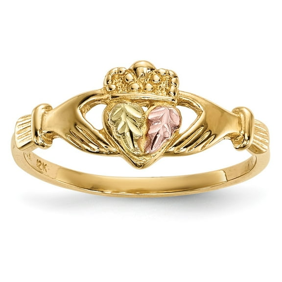 10k Tri-Color Gold Black Hills Gold Claddagh Ring Fine Jewelry For Women Gifts For Her, Size 7