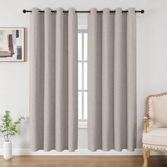 LKYUHGS-100% Blackout Curtains 72 inches Length 2 Panels Set, Room Darkening Linen Textured Curtain Grommet for Bedroom Living Room, Light Blocking Thermal Insulated Drapes (52 x 72 Inch,Off White)